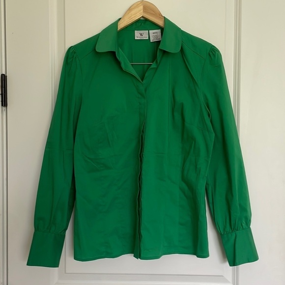 Worthington Women’s Stretch Front Button Shirt Green M - Picture 1 of 6